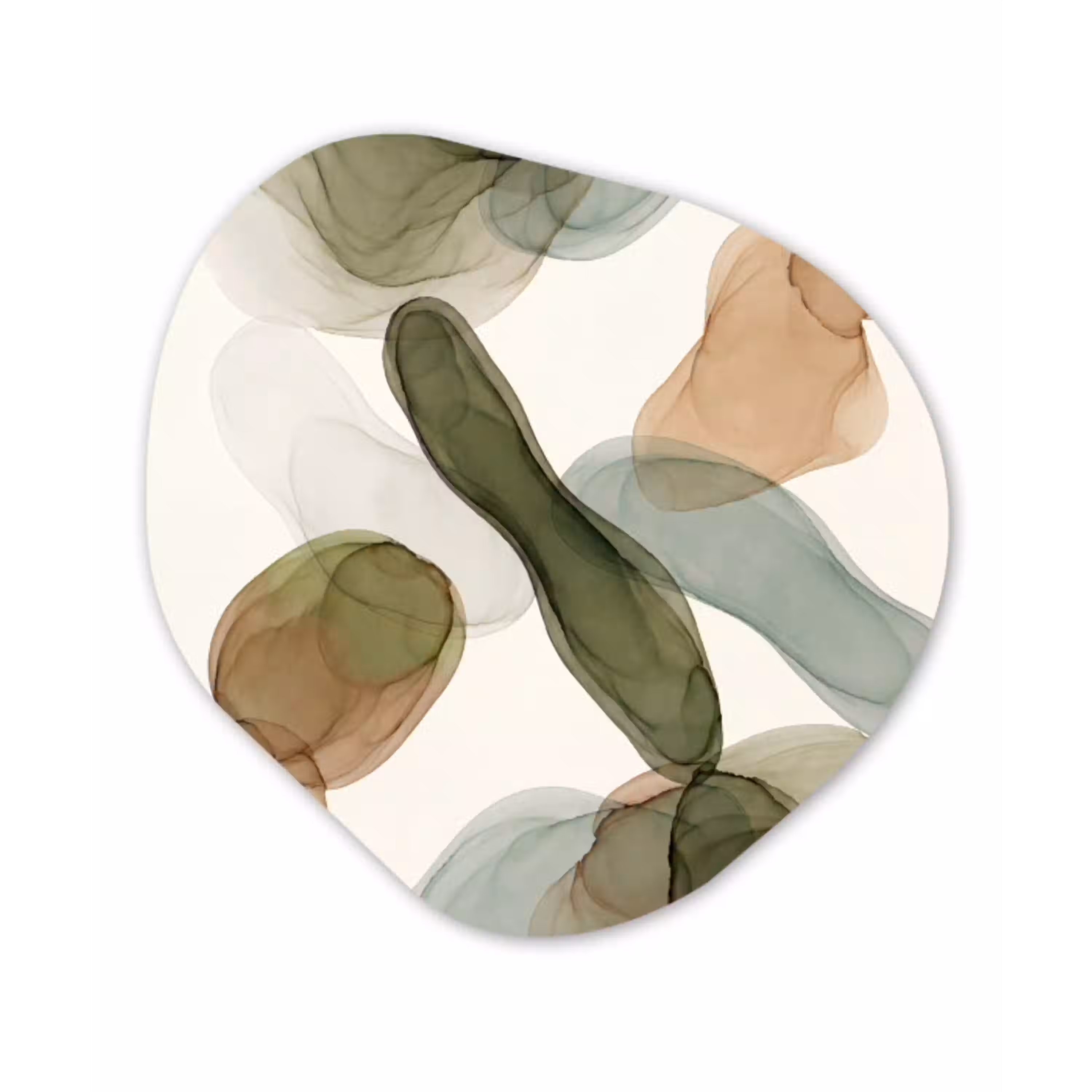 Abstract - Vormen - Modern - Kunst - Groen - Bruin Wandcirkel Organisch Aluminium middel -3d
