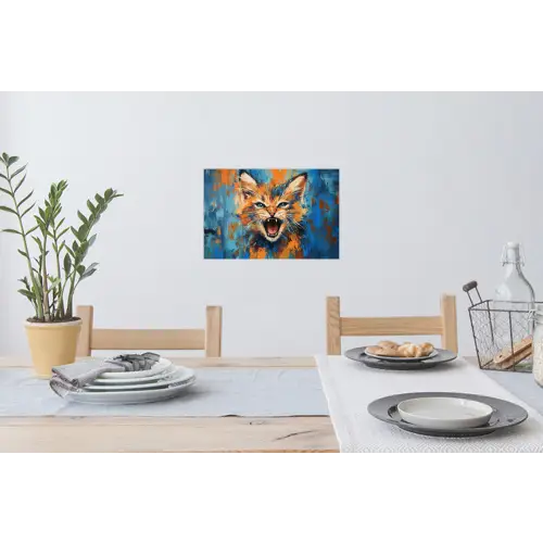 Kat - Kleurrijk - Oranje - Blauw Muursticker klein -eettafel