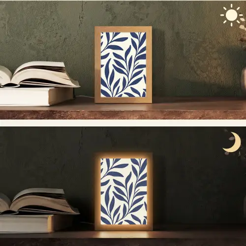 Bladeren - Klimop - Donkerblauw Light Box met kabel (Tafellamp) klein -sfeer3