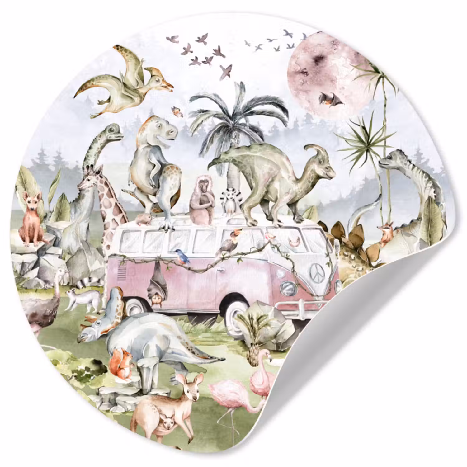 Behangcirkel - Dinosaurus - Kinderen - Bus - Bomen - Dieren - Kids