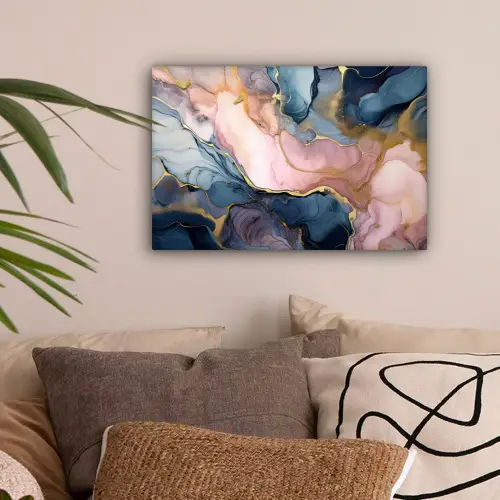 Marmer - Roze - Blauw canvas 2cm klein -sfeer1