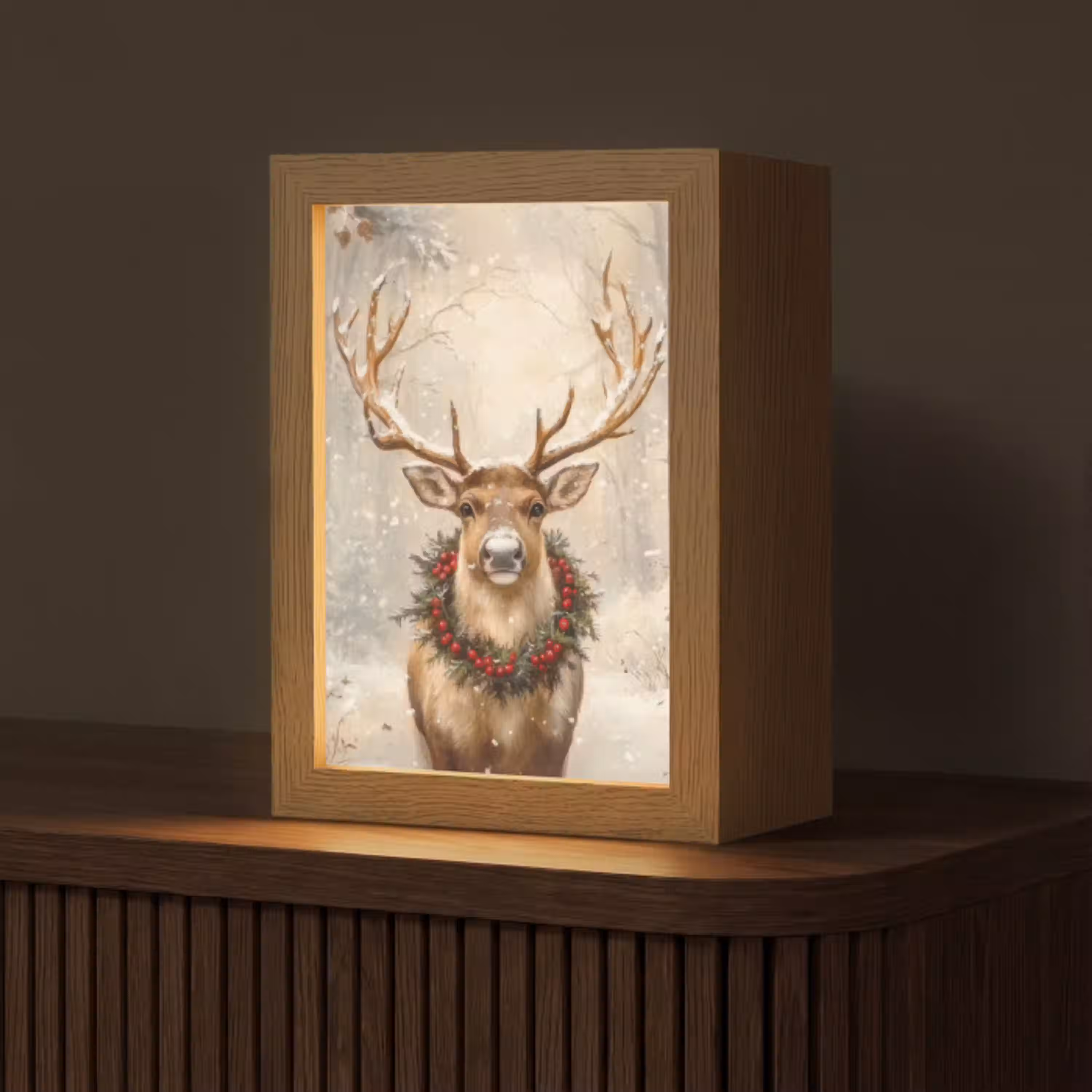 Kerst - Rendier - Winter - Krans Light Box met kabel (Tafellamp) klein -z3d_website