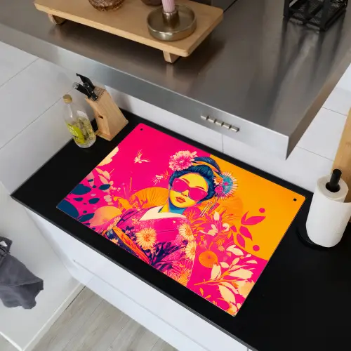 Vrouw - Zonnebril - Abstract - Oranje Inductie beschemer met haakjes klein -sfeer1
