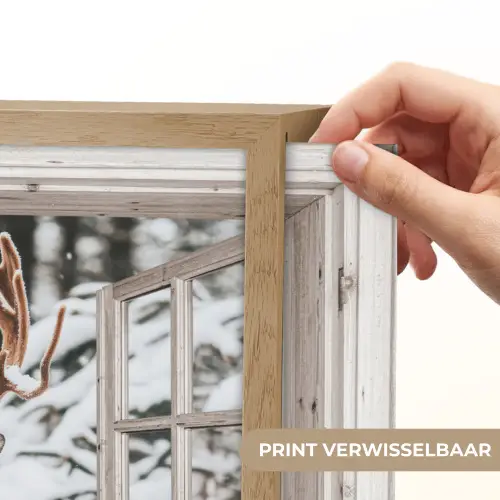 Doorkijk - Hert - Sneeuw - Winter - Bos - Dieren - Natuur Light Box met batterij (Wandlamp) middel -USP_websiteprintNL