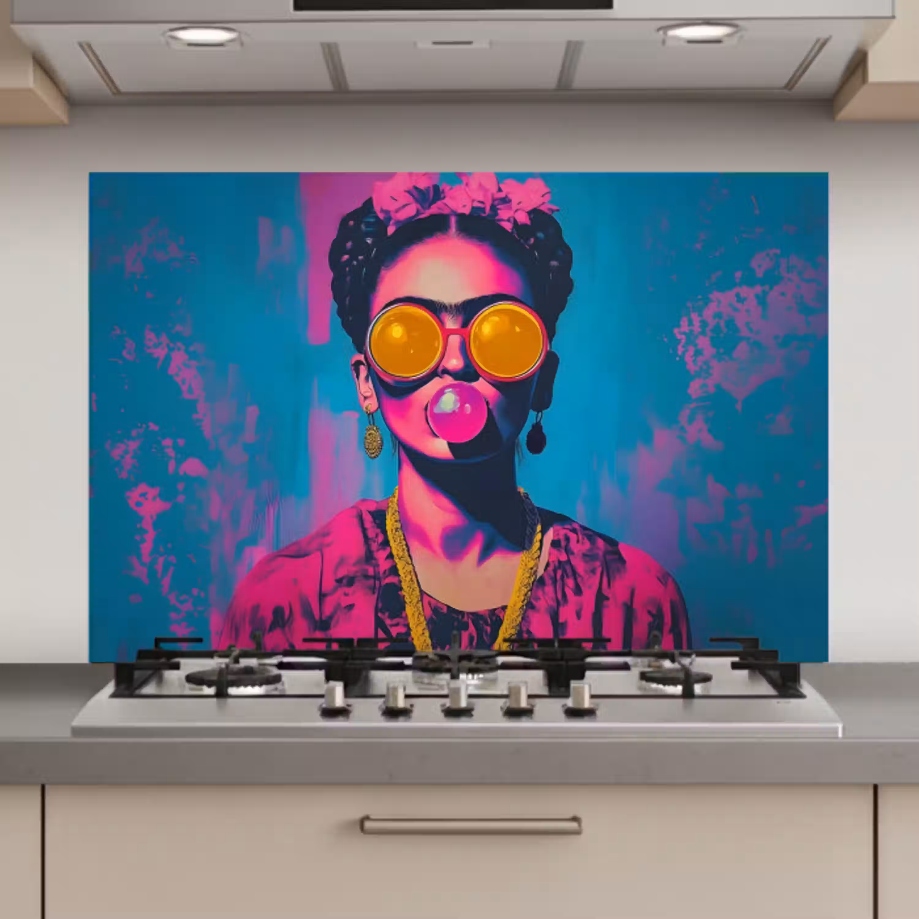 Vrouw - Kauwgom - Zonnebril - Oranje keuken achterwand spatscherm klein -3d_website