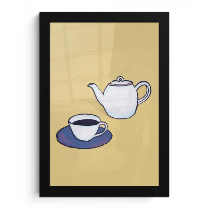 Theepot - Kopje - Beige - Illustratie fotolijst zwart zonder passe partout klein -3d
