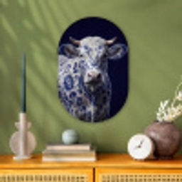 Koe - Delfts - Blauw - Artistiek Wandcirkel Ovaal Forex klein -sfeer2