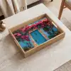 Deur - Hout - Bloemen - Blauw Dienblad Rechthoek middel -sfeer1