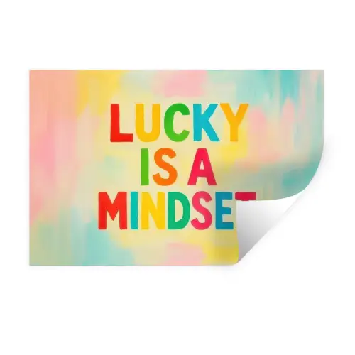 Quote - Lucky - Regenboogkleuren Muursticker klein -3d