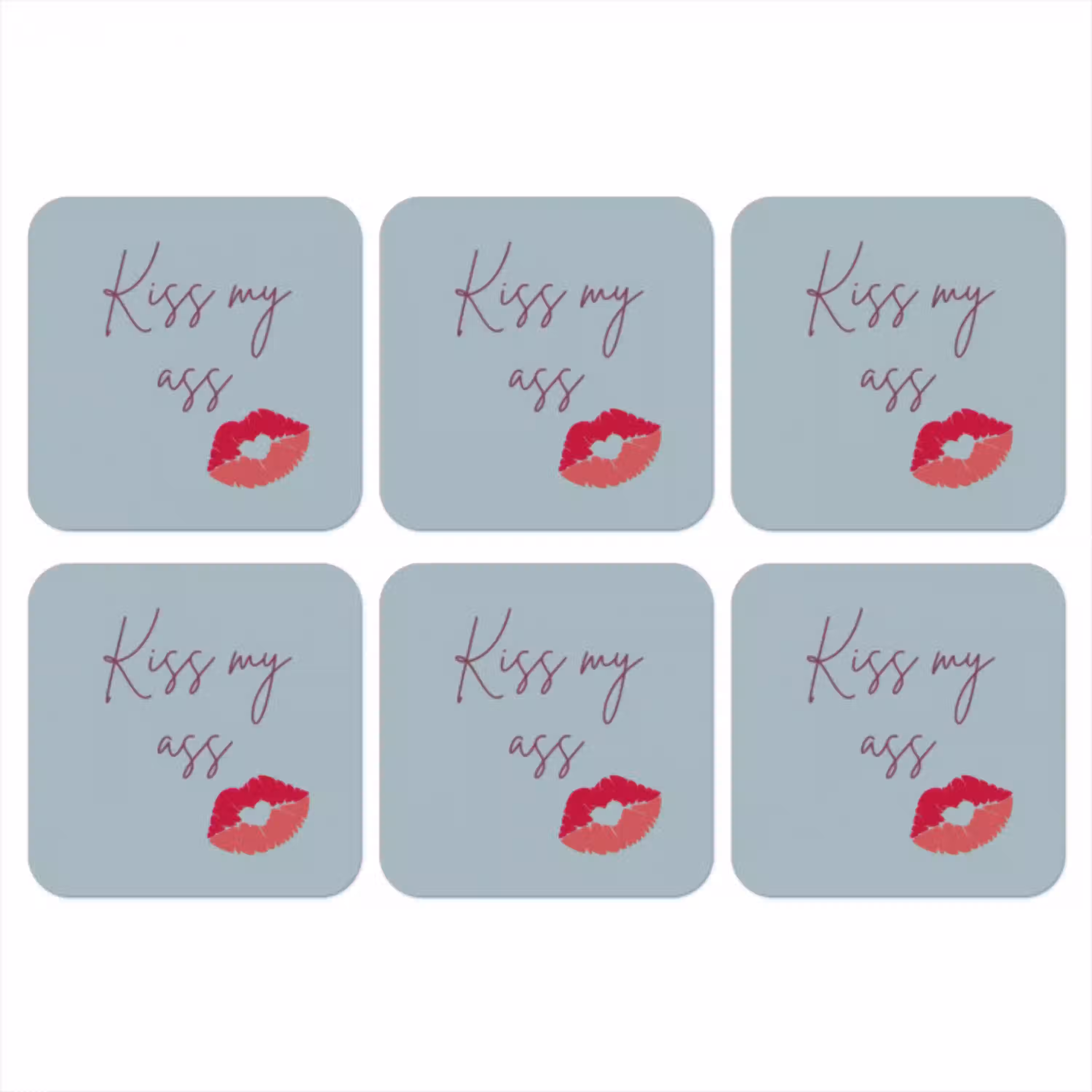 Kiss my ass - Lip - Blauw onderzetter kurk middel -3d
