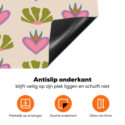 Patroon - Beige - Hartjes - Bloemen Inductie beschermer vinyl 3mm klein 276 -zzzzzzz-td-onderkant