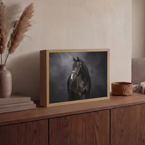 Portret - Paard - Zwart Light Box met batterij (Wandlamp) middel -sfeer2