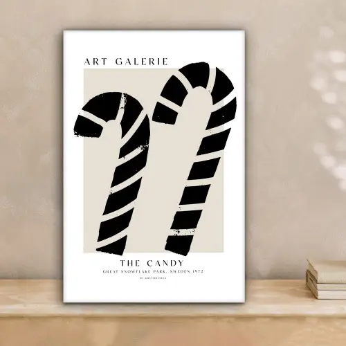 Zuurstokken - Kerst - Snoepgoed - Zwart - Feestdagen canvas 2cm klein -sfeer1