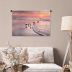 Meeuwen - Strand - Zee - Roze Wandkleed katoen middel -sfeer4