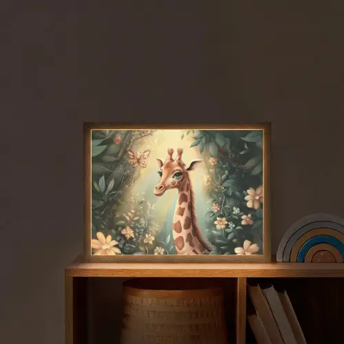 Giraffe - Jungle - Bloemen Light Box met batterij (Wandlamp kind) middel -sfeer1_kind