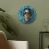 Vrouw - Bloemen - Vlinders - Blauw - Abstract Akoestische PET Vilt - Rond klein -sfeer2