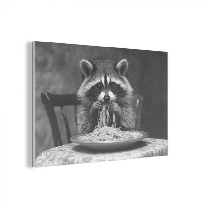 Acoustic Felt - Raccoon - Cute - Pasta - Tablecloth - Black - White