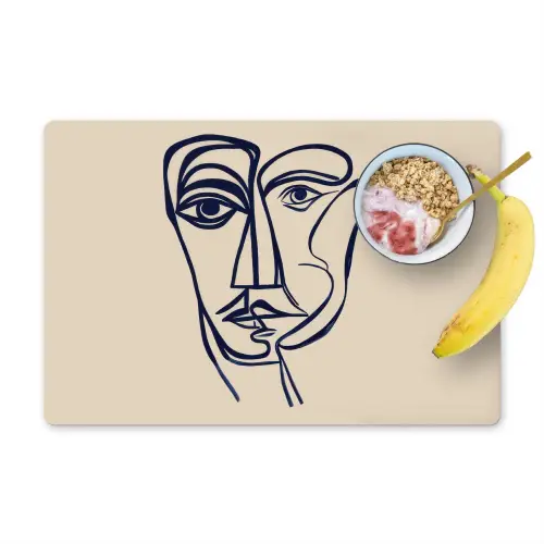 Minimalistisch - Lijnillustratie - Beige - Donkerblauw Placemat vinyl groot -zzzproduct_Kitchenyeah-website