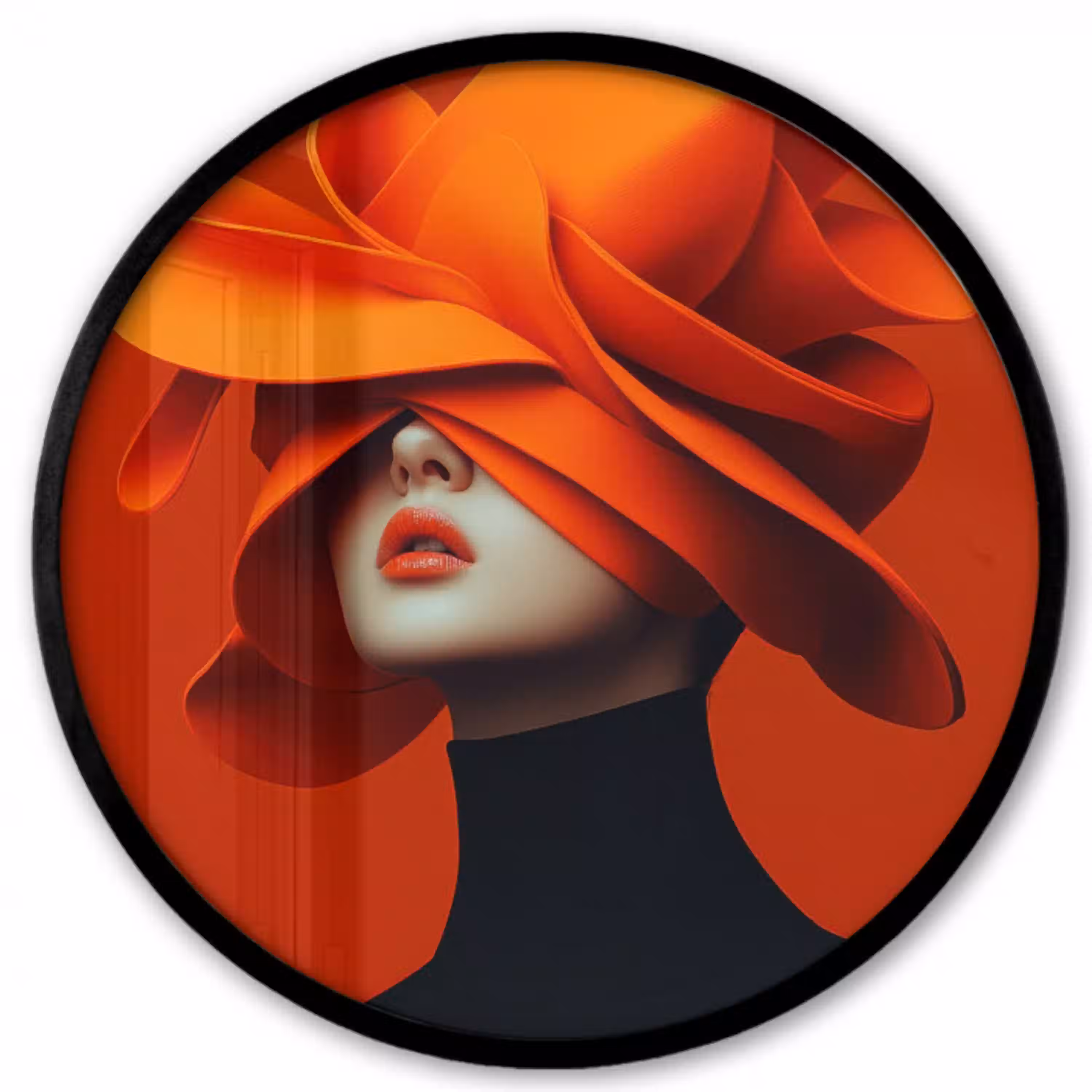 Oranje - Hoed - Vrouw Fotolijst rond zonder passe partout klein -3d