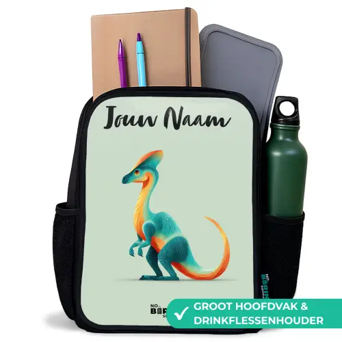 Dino - Blauw - Dier Rugzak - Zwart middel -inhoud_NL