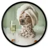 Hond - Bad - Champagne - Handdoek Fotolijst rond zonder passe partout klein -3d