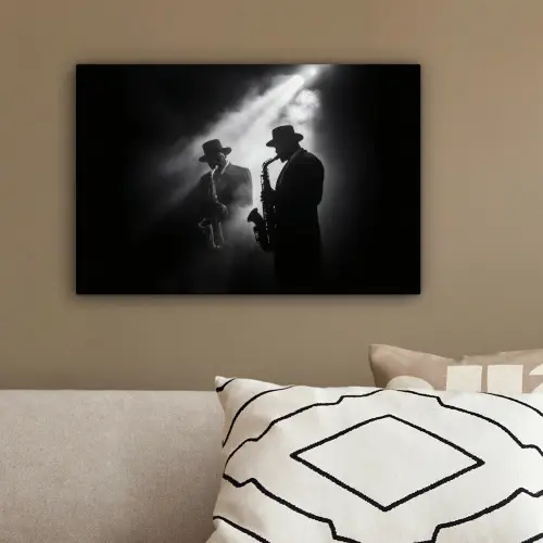 Saxofonisten - Hoeden - Rook - Licht canvas 2cm klein -sfeer3
