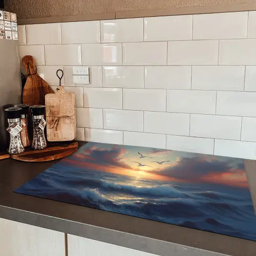 Meeuwen - Zonsondergang - Zee - Wolken Inductie beschermer vinyl 3mm klein -sfeer3