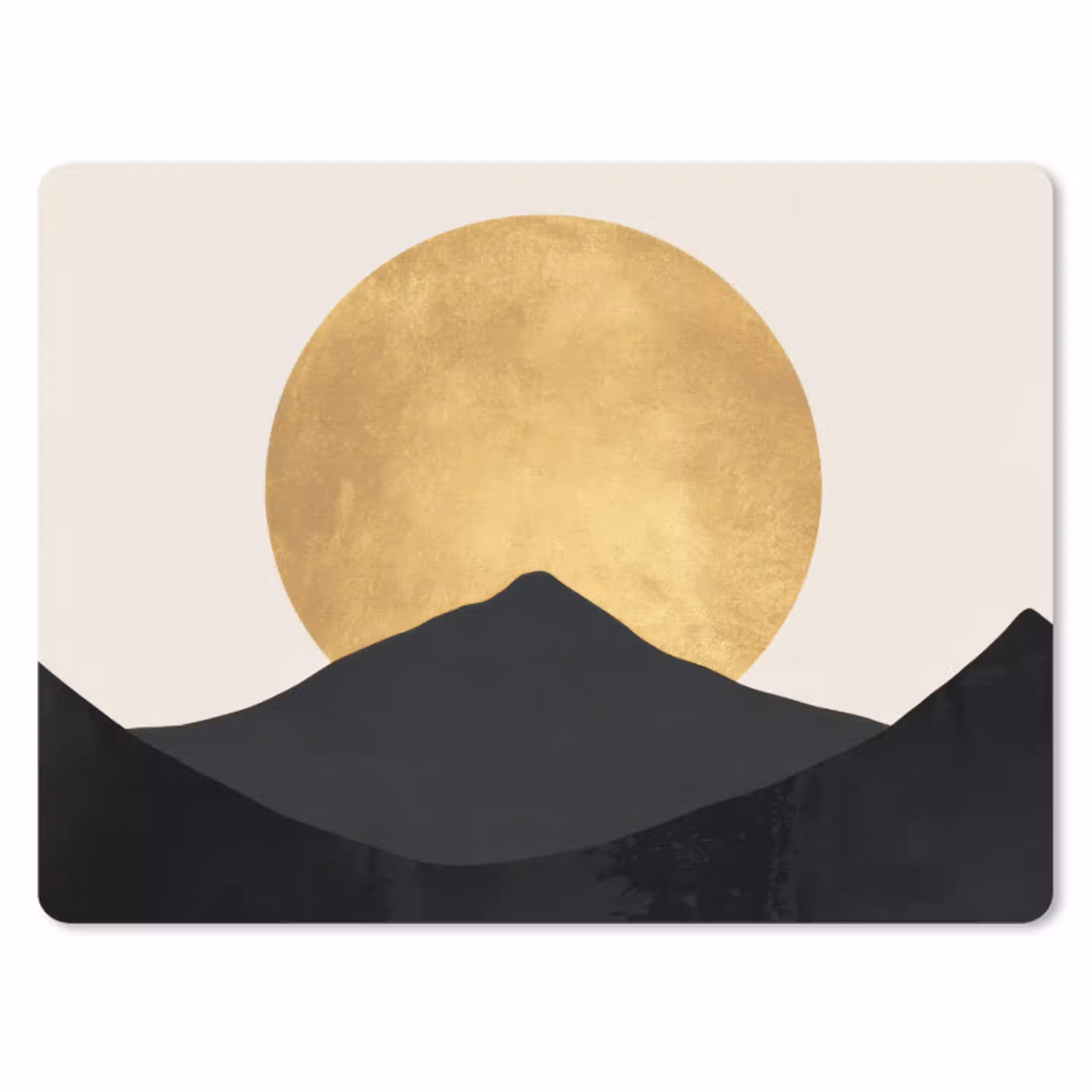 Bergsilhouetten - Gouden cirkel - Beige muismat rubber klein -3d