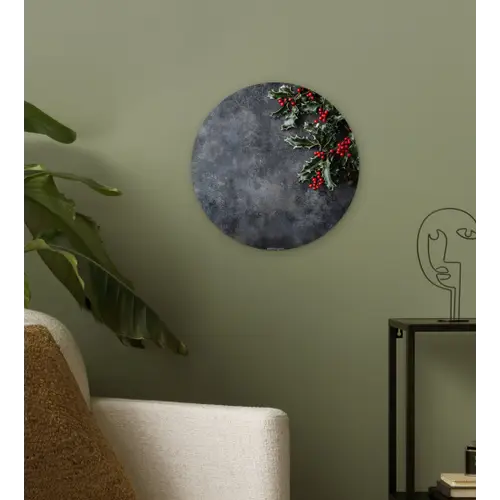 Winter - Hulst - Kerst - Beton Wandcirkel kunststof plaat 5mm dik klein -sfeer3