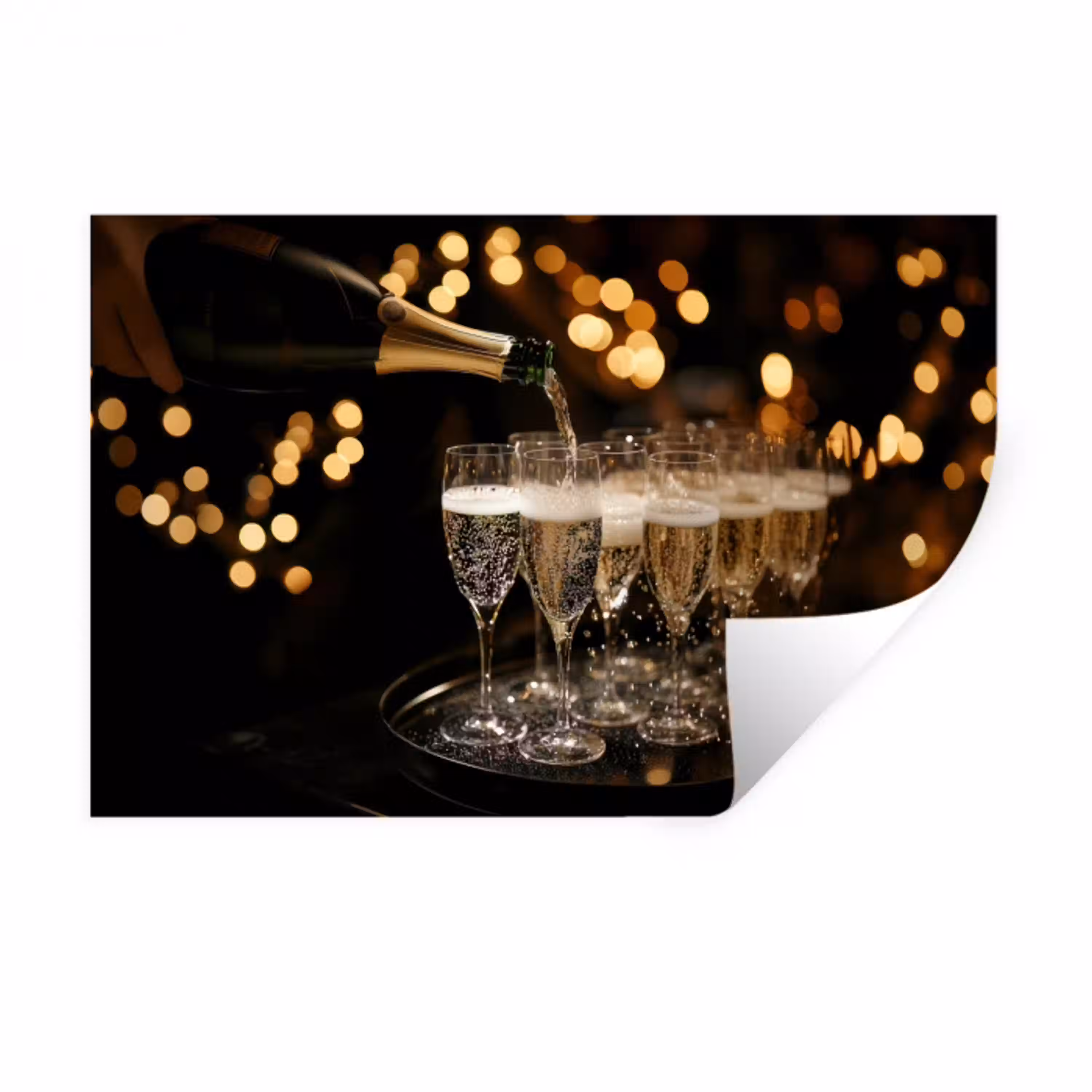 Lichtjes - Champagne - Dienblad - Glazen Muursticker klein -3d