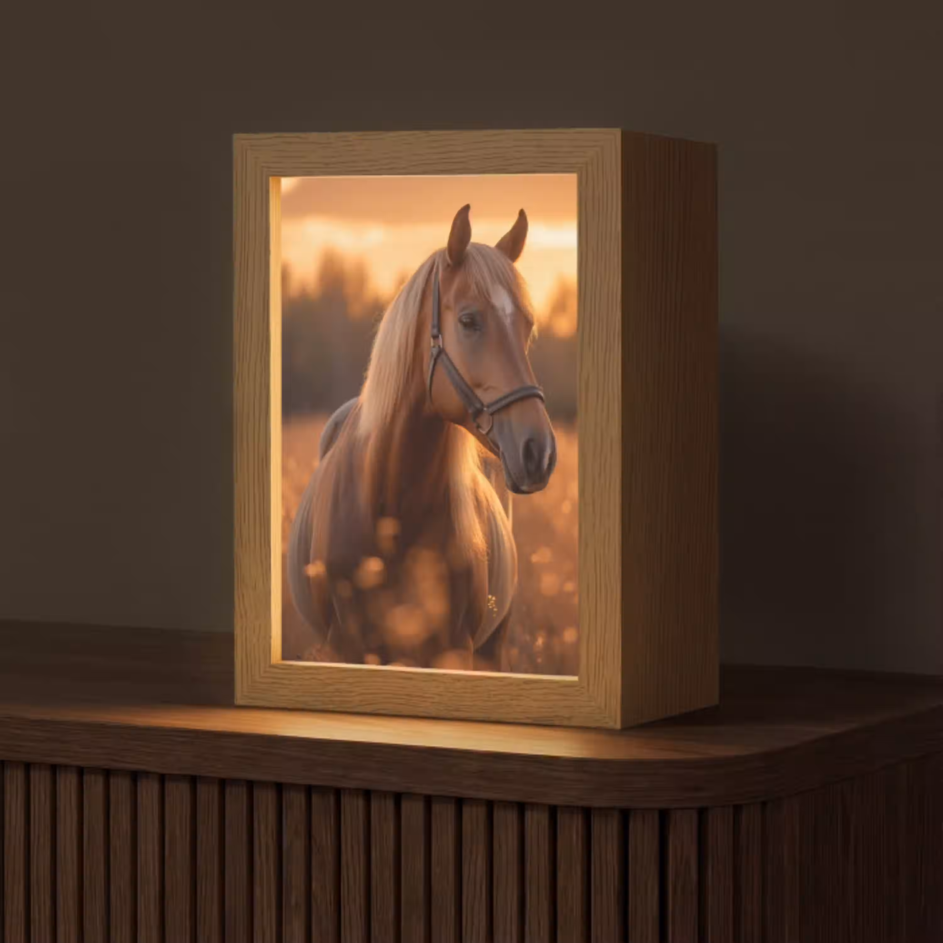 Paard - Natuur - Dier - Bruin - Dieren portret Light Box met kabel (Tafellamp) klein -z3d_website