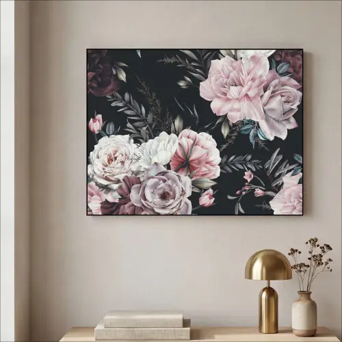 Vintage - Rozen - Romantisch - Bloemen Textielframe zwart klein -sfeer2