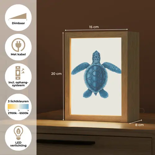 Schildpad - Blauw - Schild Light Box met kabel (Tafellamp) klein -USP_NL