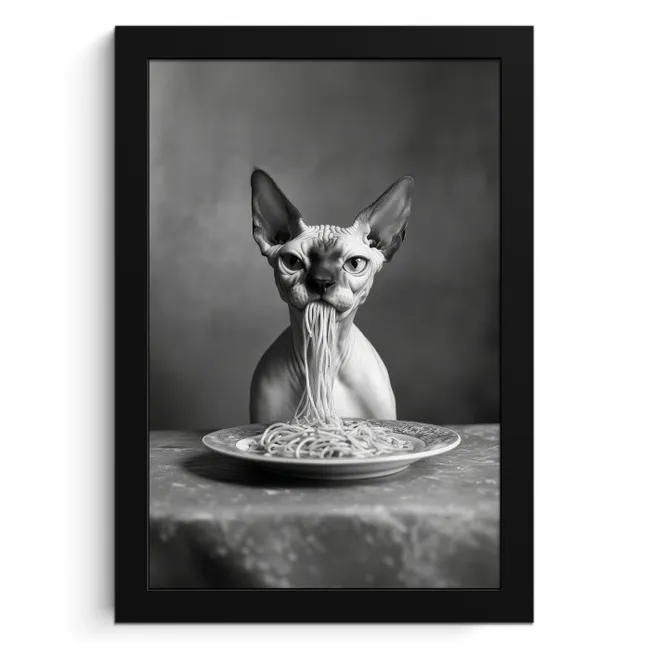 Sphynx - Kat - Dieren - Humor - Spaghetti - Zwart Wit KitchenYeah - Keuken - Fotolijst klein -3d