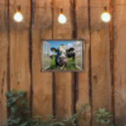 Doorkijk - Koe - Weiland - Dieren - Natuur tuinposter los doek klein -sfeer1