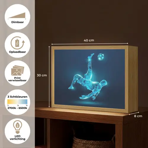 Voetballer - Blauw - Neon Light Box met batterij (Wandlamp kind) middel -USP_websiteoverzichtNL