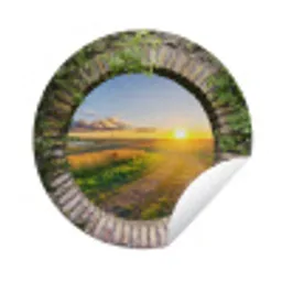 Platteland - Doorkijk - Zon Wandcirkel tuinposter met ringen klein -3d