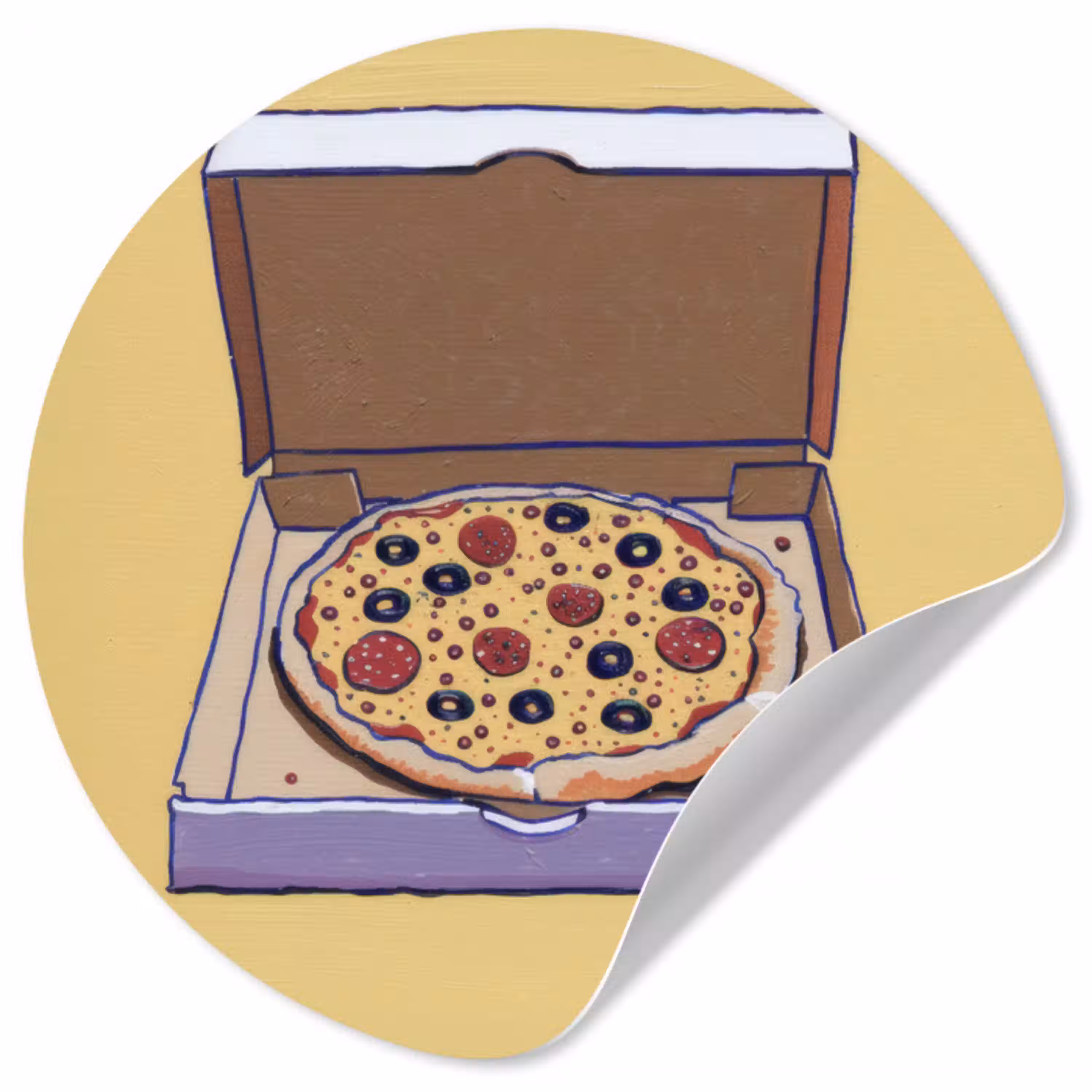 Pizza - Doos - Salami - Illustratie Wandcirkel behangsticker klein -3d