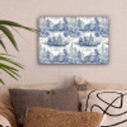 Huizen - Bomen - Water - Vogels - Blauw canvas 2cm klein 34 -sfeer1