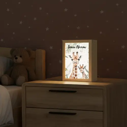 Giraffe - Bladeren - Kinderen - Dieren - Jungle Light Box met kabel (Kinderlampje) klein -sfeer1_kind