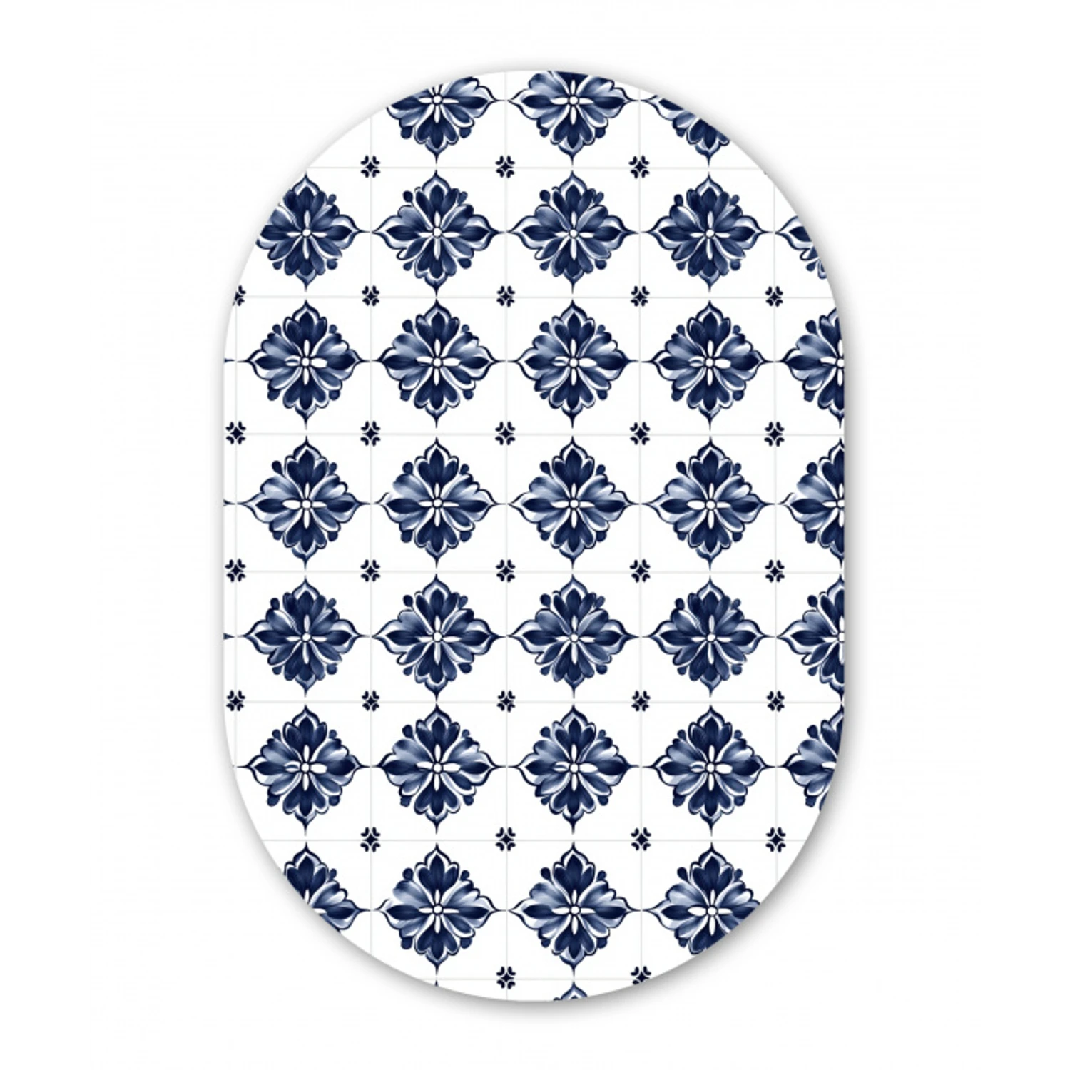 Tegelmotief - Blauw - Wit - Bloem Wandcirkel Ovaal Forex klein 630 -3d