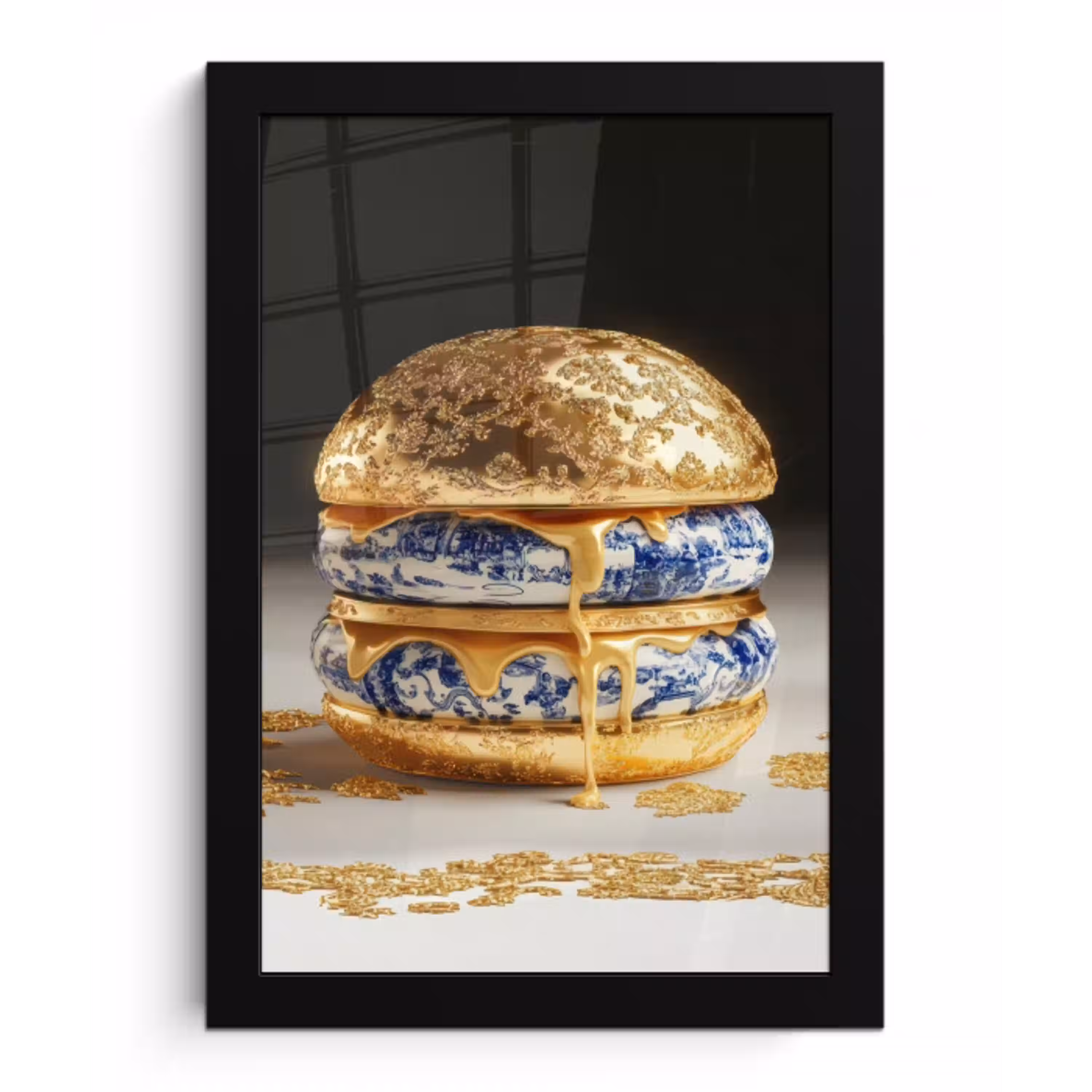 Delftsblauw - Goud - Burger fotolijst zwart zonder passe partout klein -3d