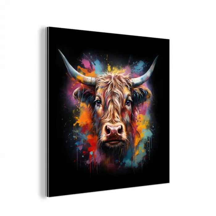 Graffiti - Schotse hooglander - Zwart - Koe aluminium wit klein -3d