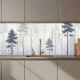 Bos - Bomen - Mist - Natuur - Illustratie - Grijs keuken achterwand 2 middel zz_3dshopping
