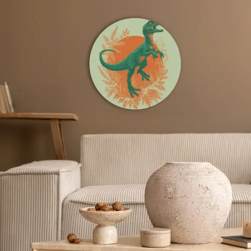 Dinosaurus - Groen - Planten - Cirkel Akoestische PET Vilt - Rond klein -sfeer1