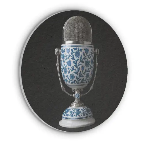Microfoon - Delfts blauw - Muziek Akoestische PET Vilt - Rond klein -3d