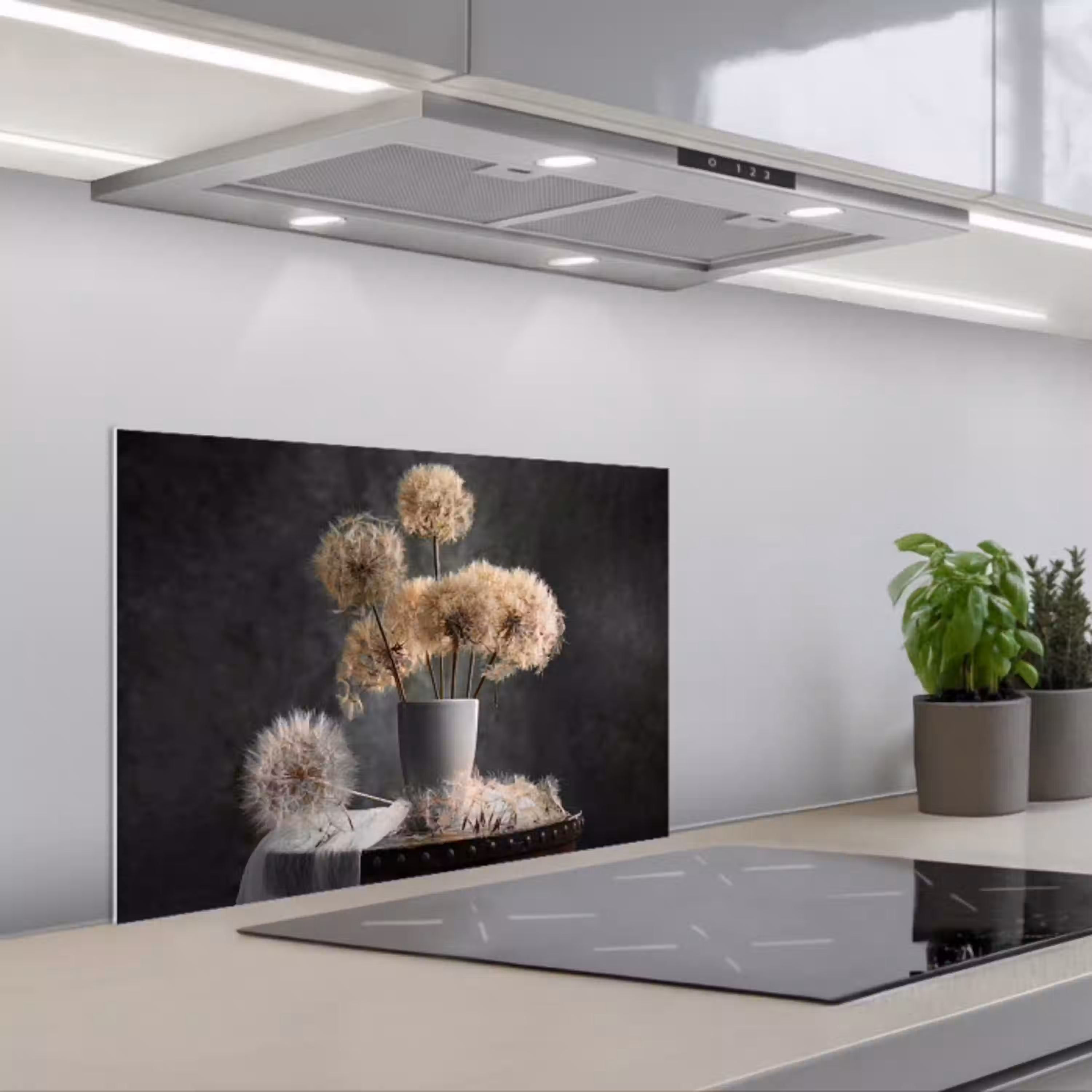 Bloemzaden - Paardenbloem- Vaas - Stilleven - Boeket keuken achterwand spatscherm klein -3d_schuin
