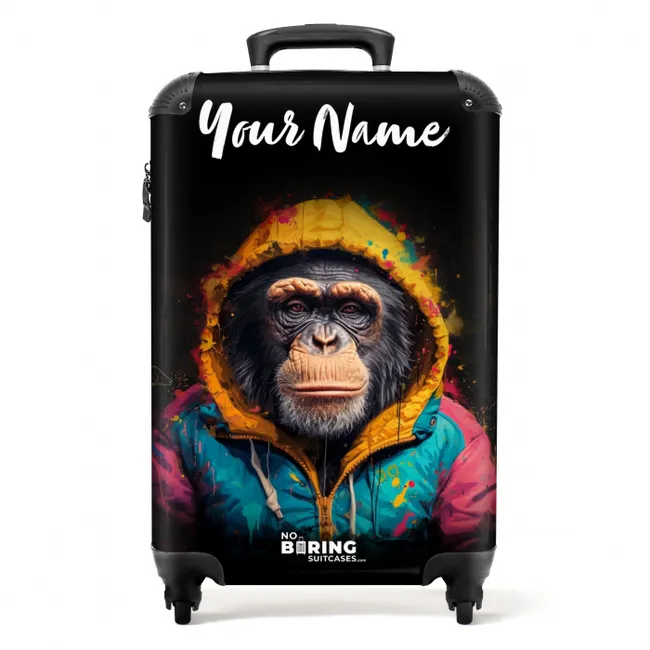 Suitcase with name - Monkey with Colorful Vest