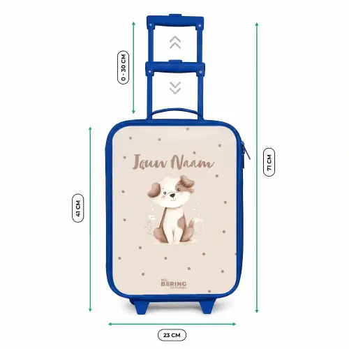 Honden pup omringd door bruine stippen Kinderkoffer - Blauw klein -productfoto_formaten