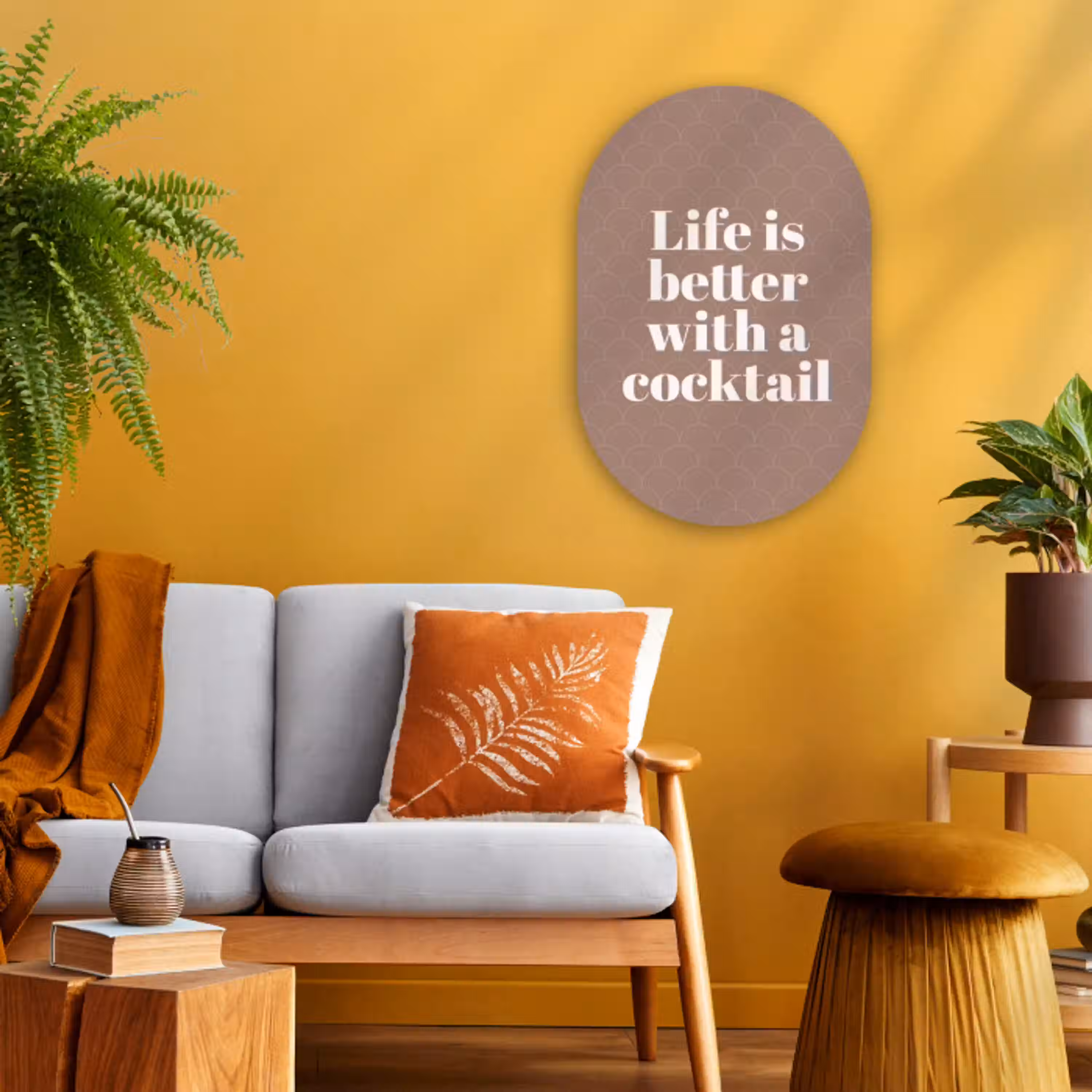 Cocktail - Tekst - Patroon - Wit Wandcirkel Ovaal Forex klein -sfeer4